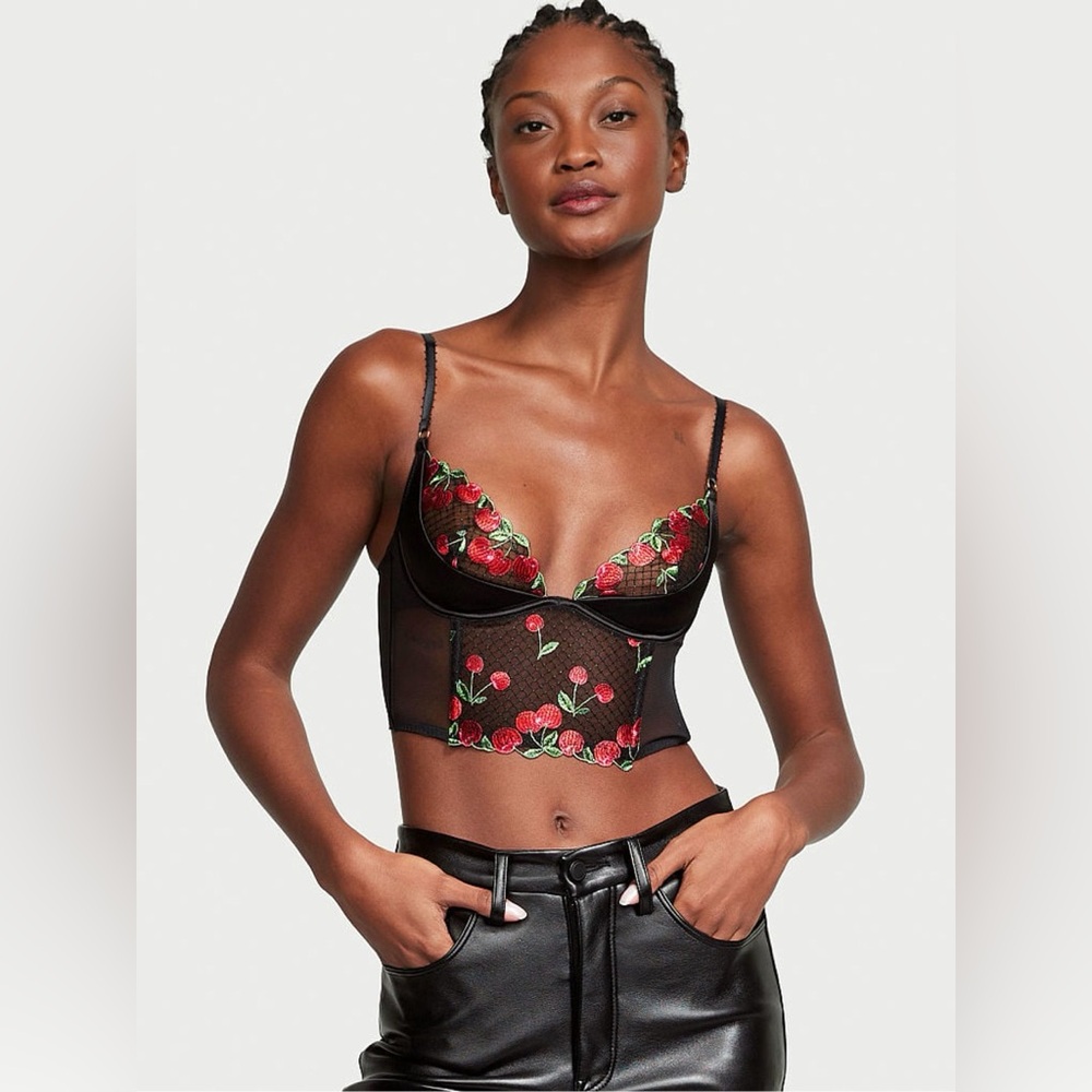 NWT Victoria’s Secret Very Sexy Cherry Embroidery Quarter- Cup Corset Top 32 C 🍒